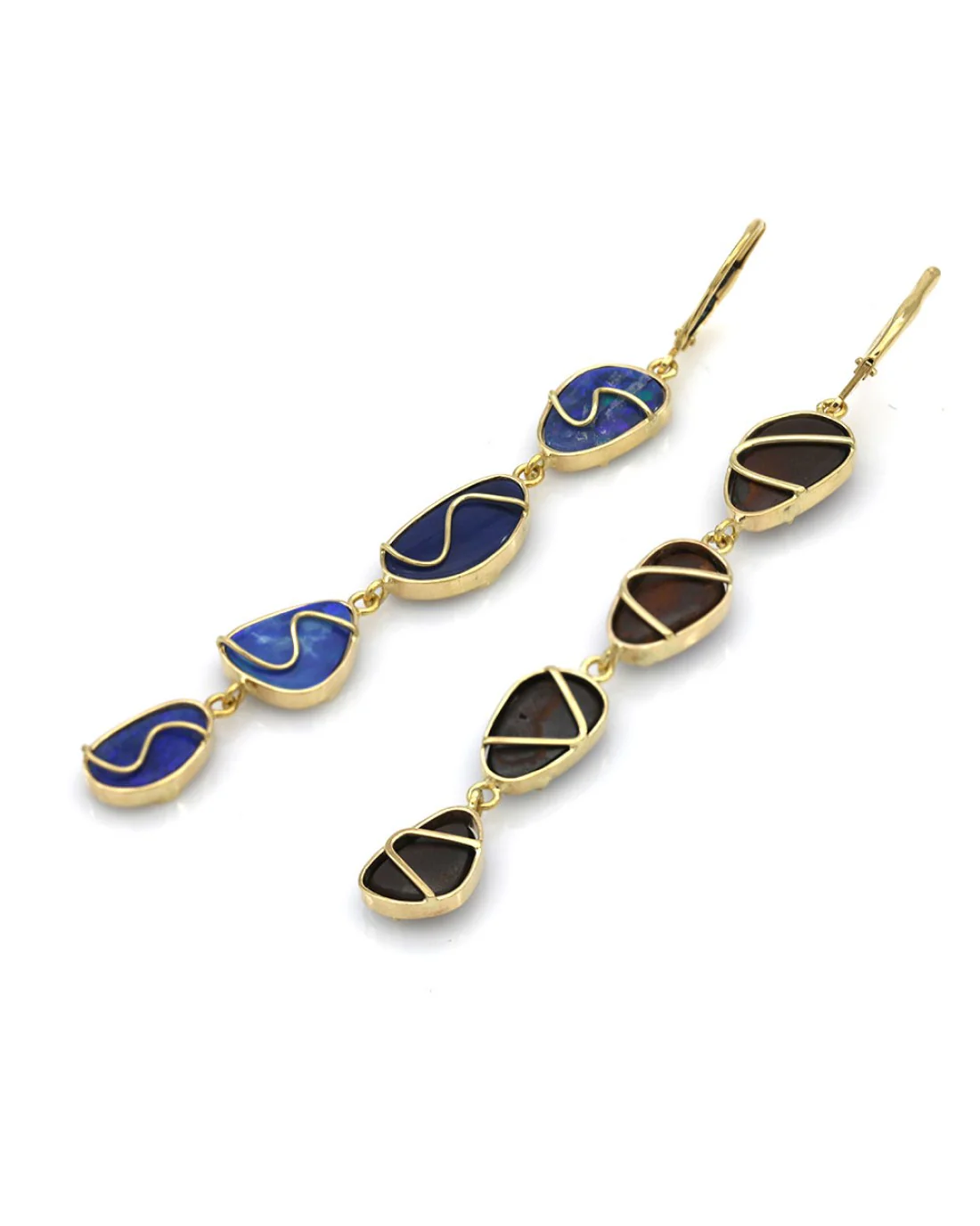Blue Boulder Opal Slice Free Form Dangle Earrings - Image 2