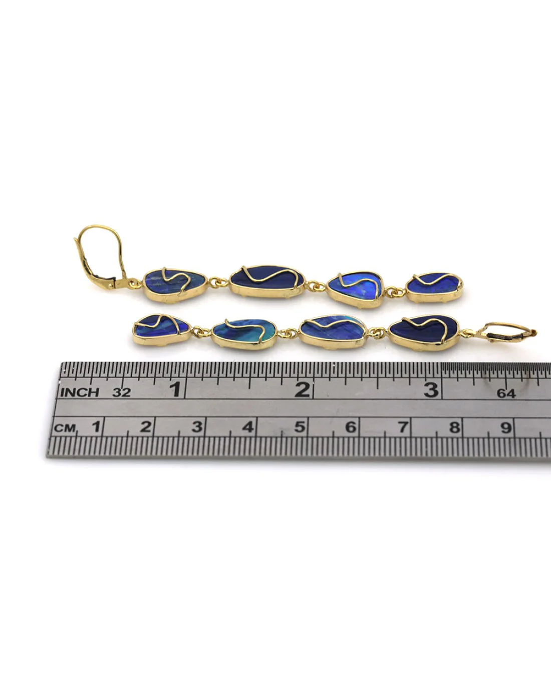 Blue Boulder Opal Slice Free Form Dangle Earrings - Image 3