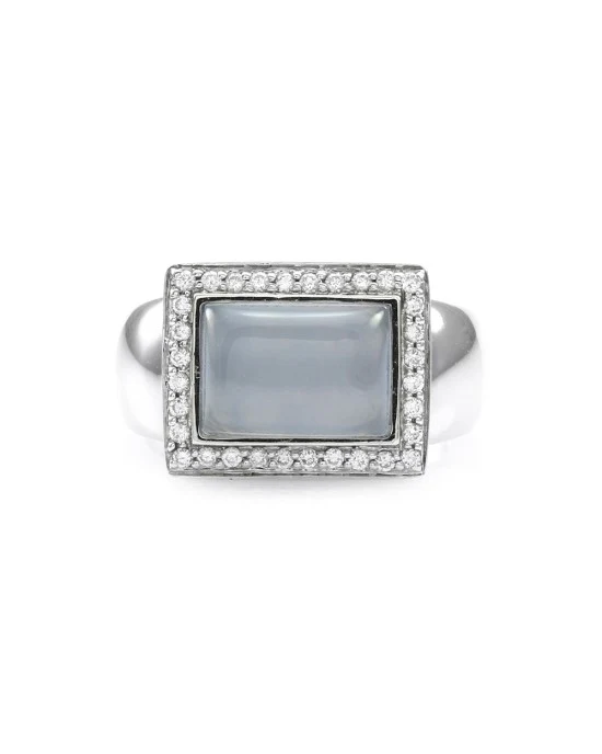 Blue Chalcedony and Pave Diamond Ring in Gold - Image 2
