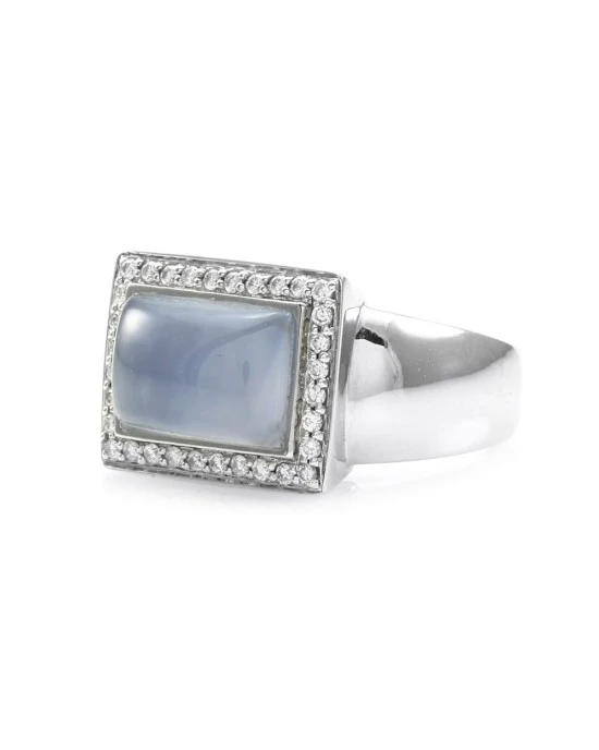 Blue Chalcedony and Pave Diamond Ring in Gold - Image 3