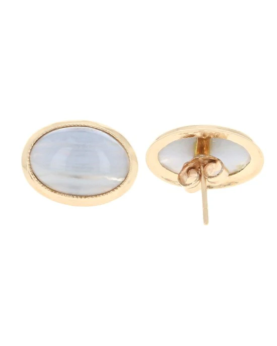 Blue Lace Agate Oval Cabochon Stud Earrings - Image 2