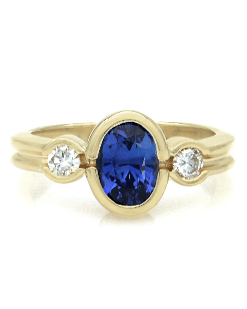 Blue Sapphire and Diamond Accent Ring in Yellow Gold - Image 2