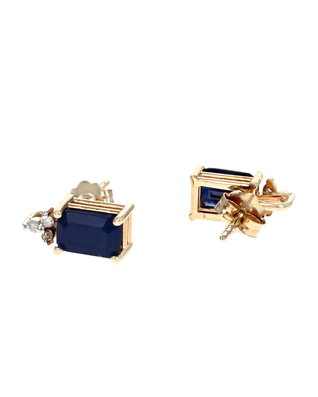 Blue Sapphire and Diamond Accent Stud Earrings in White and Yellow Gold - Image 2