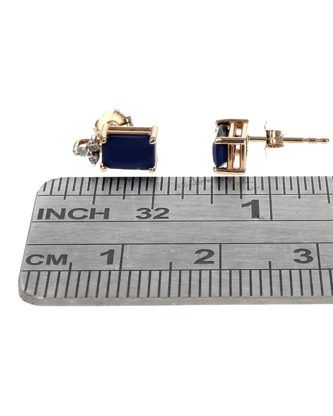 Blue Sapphire and Diamond Accent Stud Earrings in White and Yellow Gold - Image 3