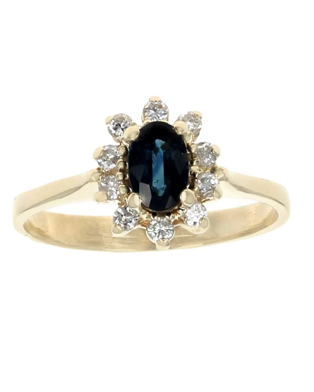 Blue Sapphire and Diamond Halo Ring in Yellow Gold - Image 2
