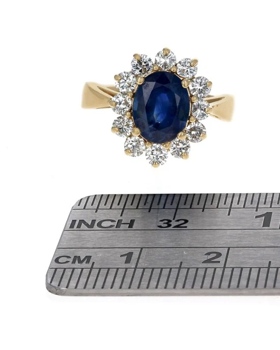 Blue Sapphire and Diamond Halo Ring in Yellow Ring - Image 3