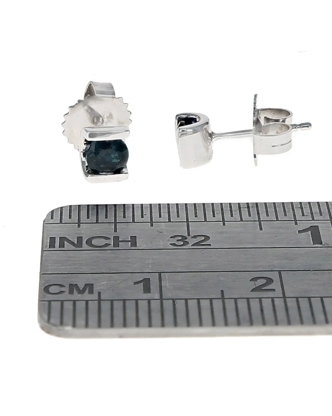Blue Sapphire Curved Head Stud Earrings - Image 2