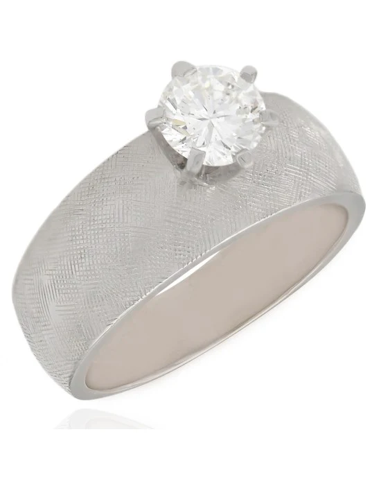 Brushed Finish Diamond Solitaire Engagement Ring