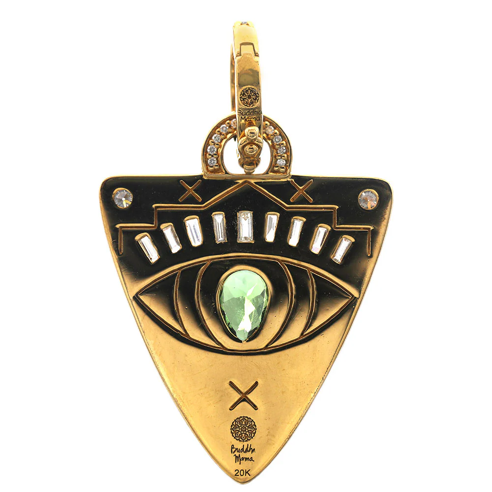 Buddha Mama Tourmaline Diamond Enamel Guitar Pick Pendant - Image 2