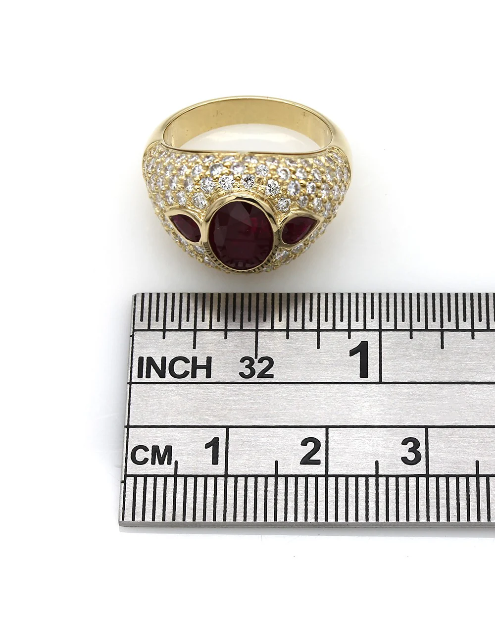 Burmese Ruby and Diamond Dome Ring in Gold - Image 4