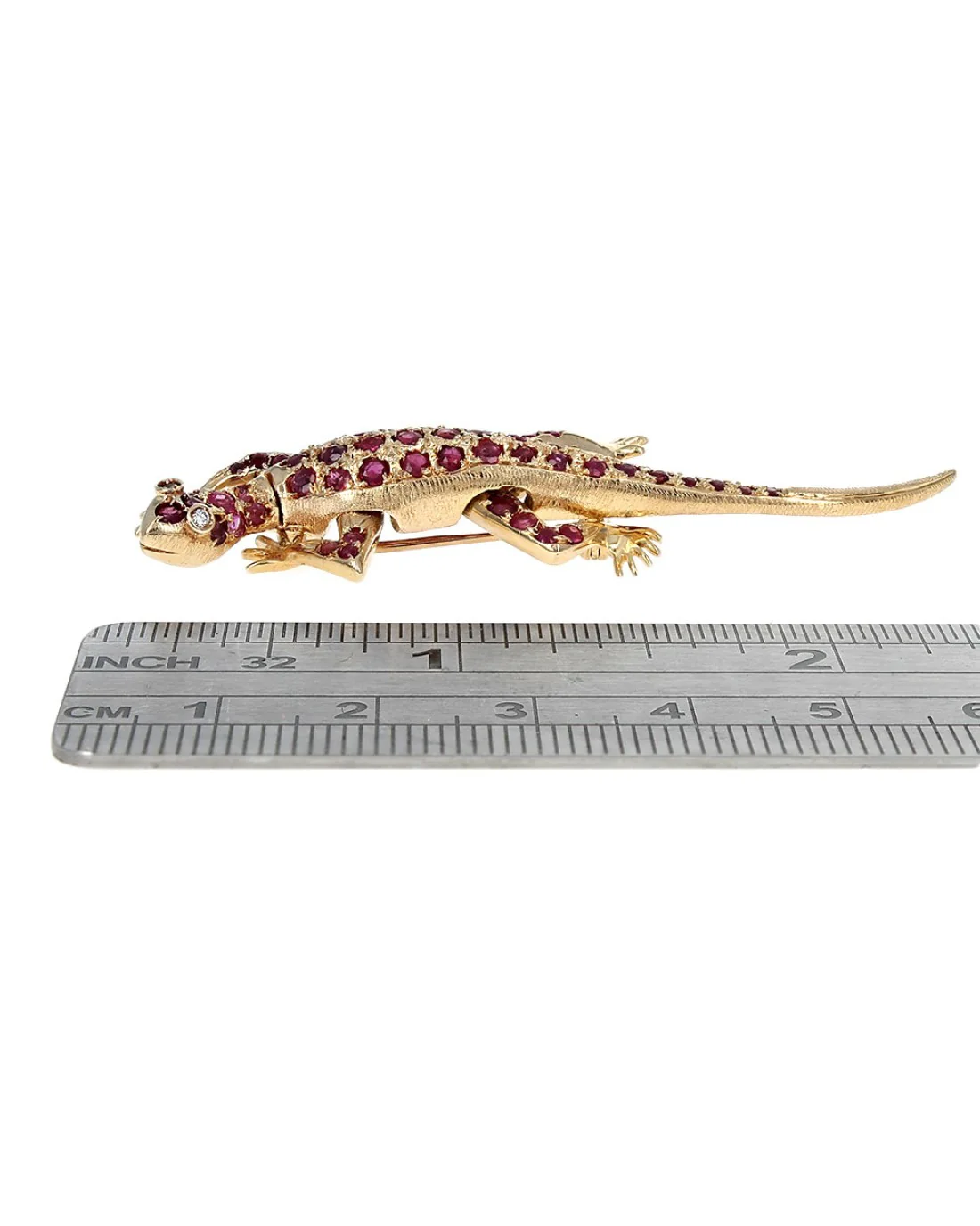 Burmese Ruby Moveable Gecko Pin with Diamond Eyes - Image 3