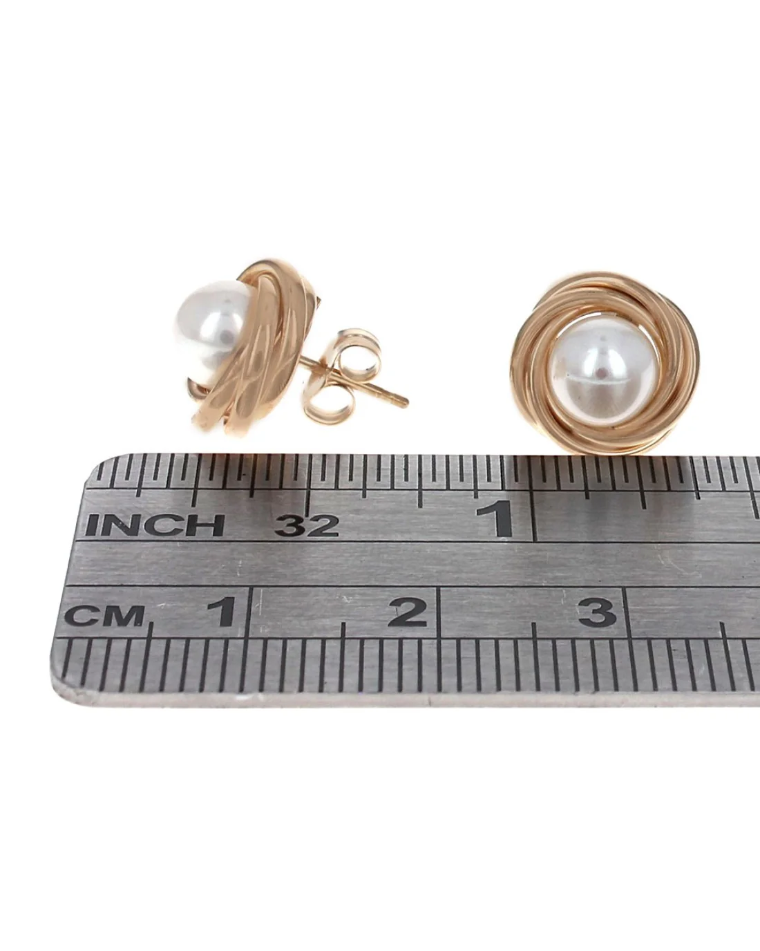 Bypass Circle Pearl Stud Earrings - Image 2