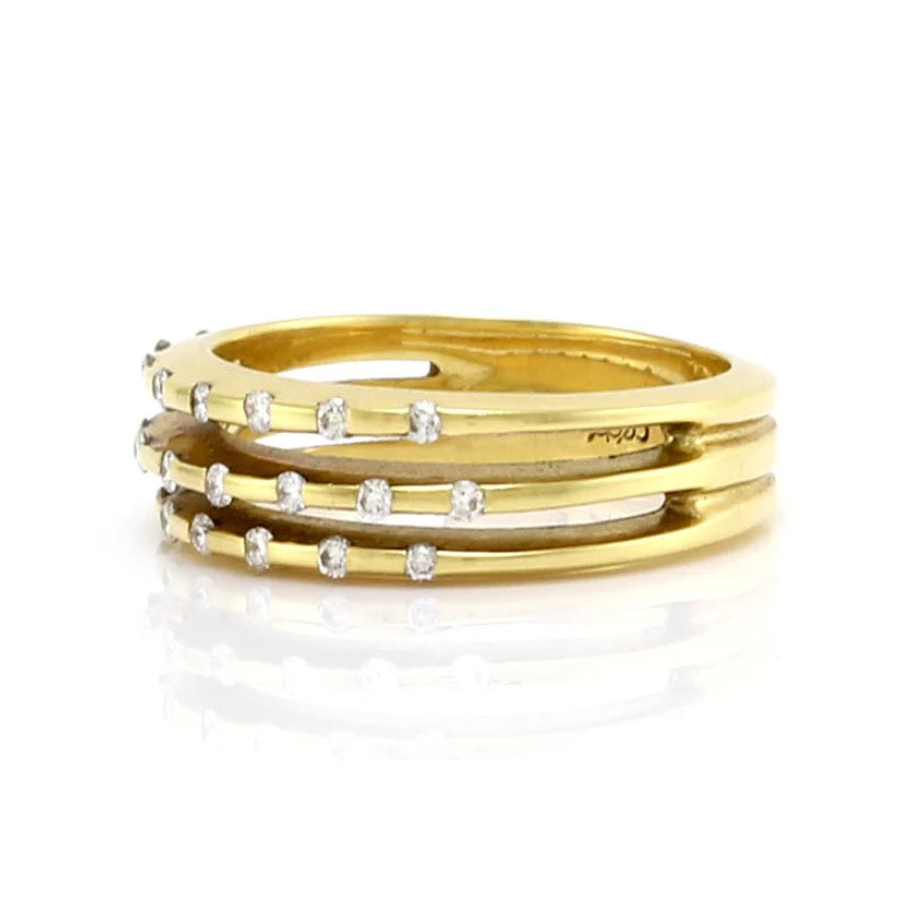CEDE 18K Yellow Gold Three Row Diamond Ring - Image 3