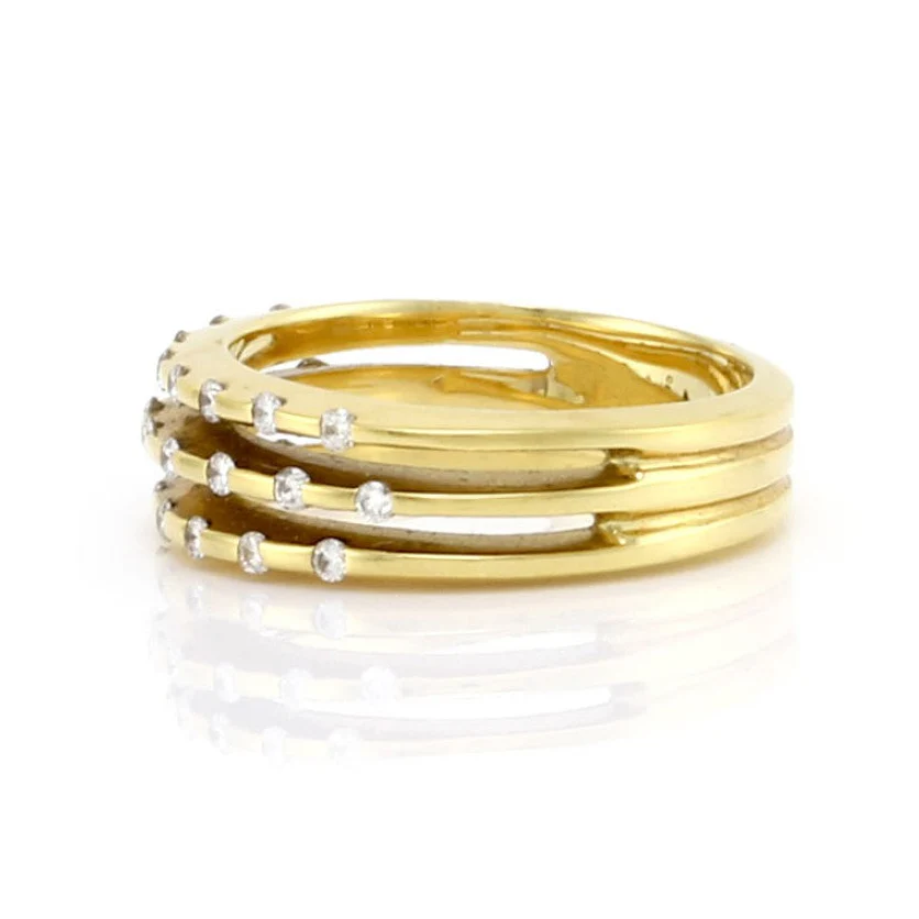 CEDE 18K Yellow Gold Three Row Diamond Ring - Image 4