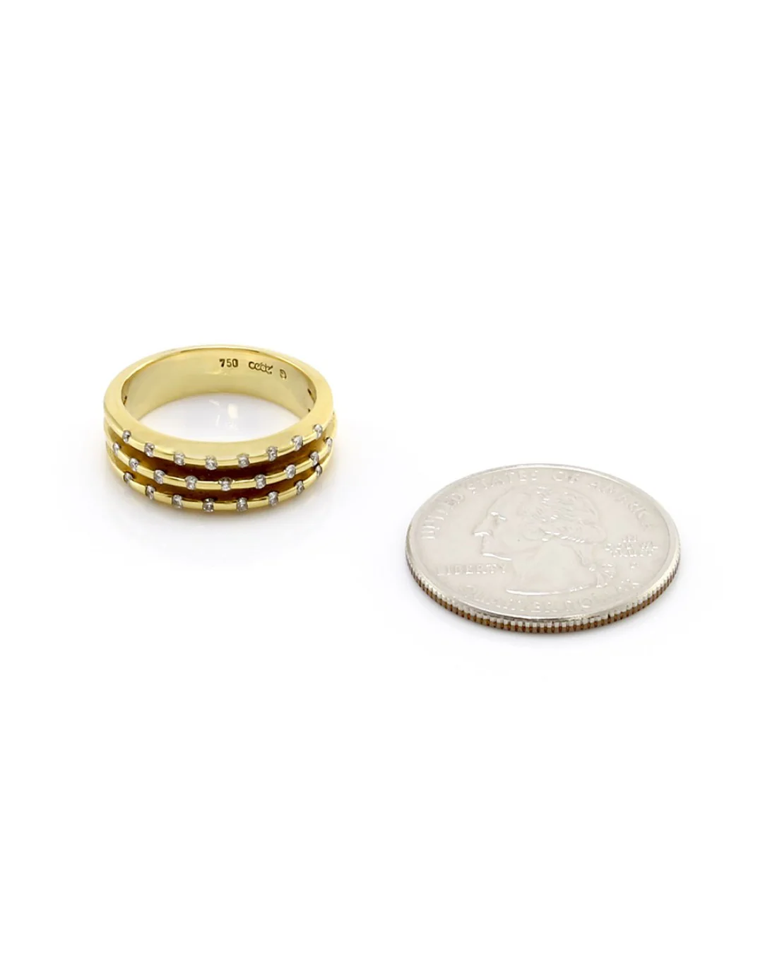 CEDE 18K Yellow Gold Three Row Diamond Ring - Image 7