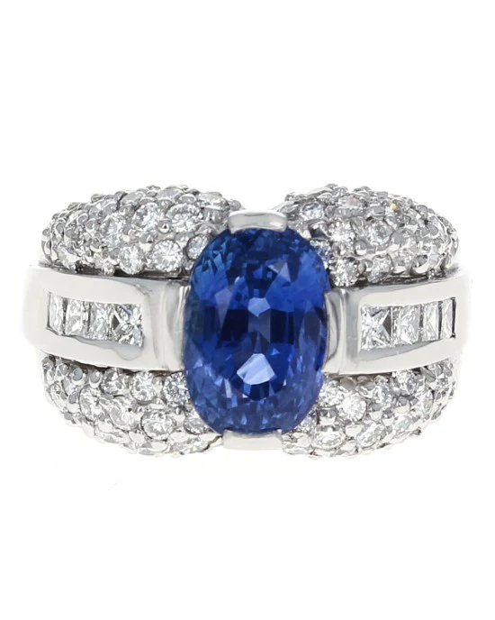 Ceylon Sapphire and Diamond Fashion Ring in Platinum - Image 2