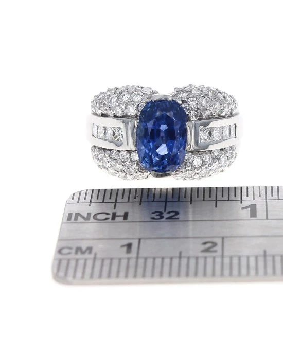 Ceylon Sapphire and Diamond Fashion Ring in Platinum - Image 3