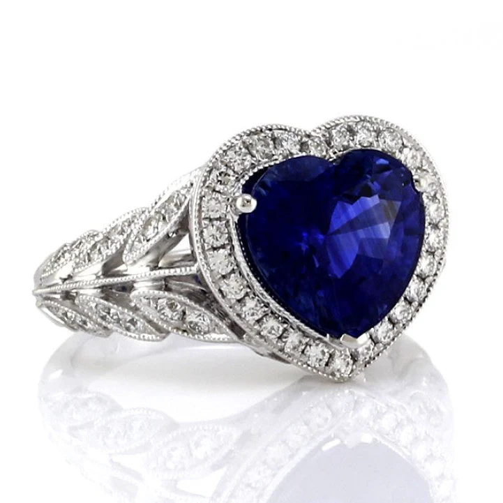 Ceylon Sapphire Heart and Diamond Ring in Gold