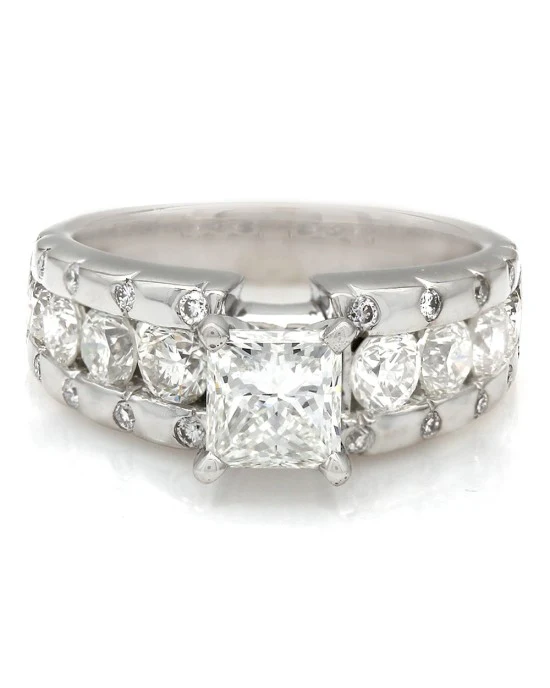 Channel and Flush Set Diamond Engagement Ring with 1ct Princess Center in 14kw - Image 2