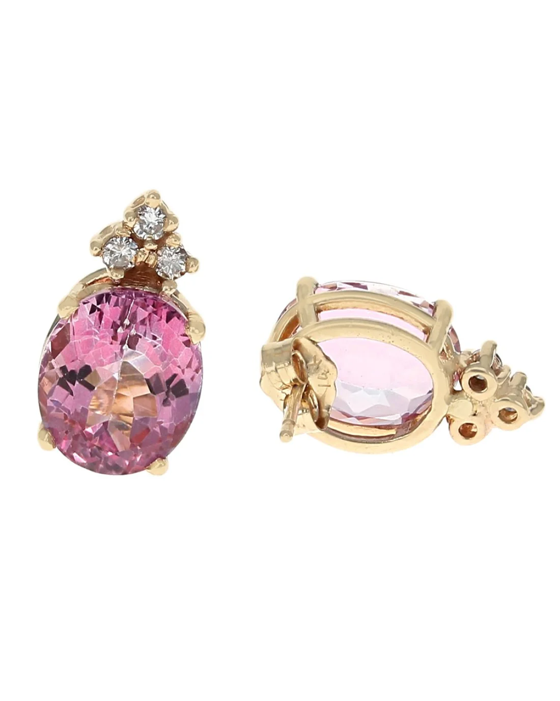 Coated Pink Topaz and Diamond Stud Earrings in Yellow Gold - Image 2