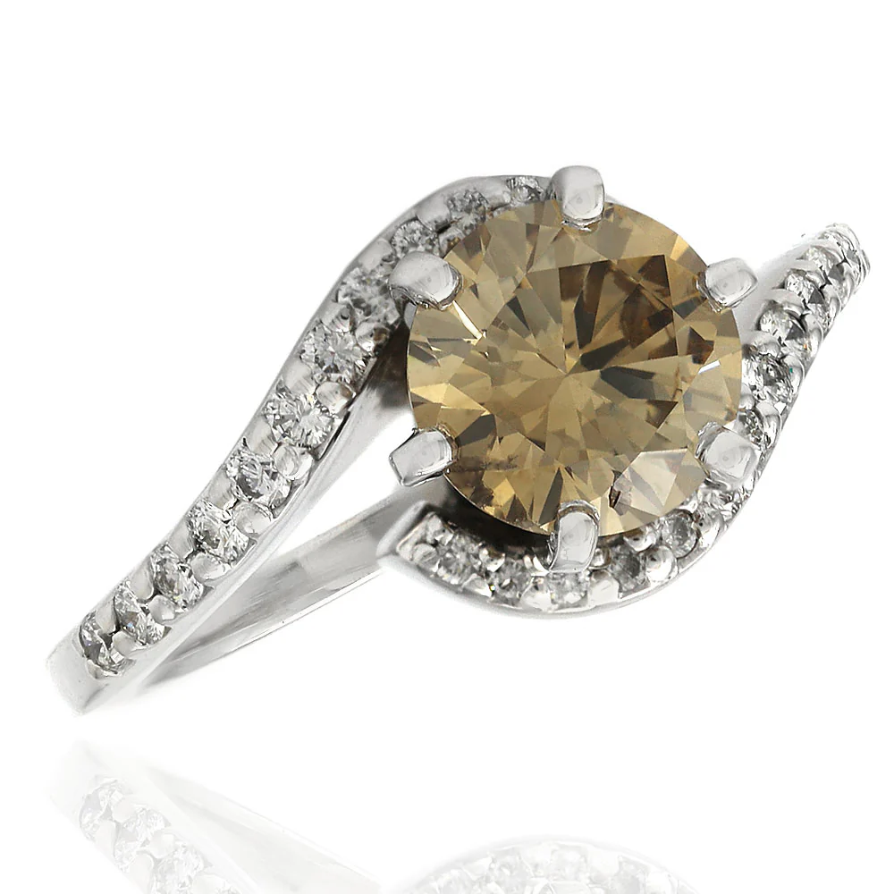 Cognac Colored Round Brilliant Cut Diamond Solitaire Ring in 14KW