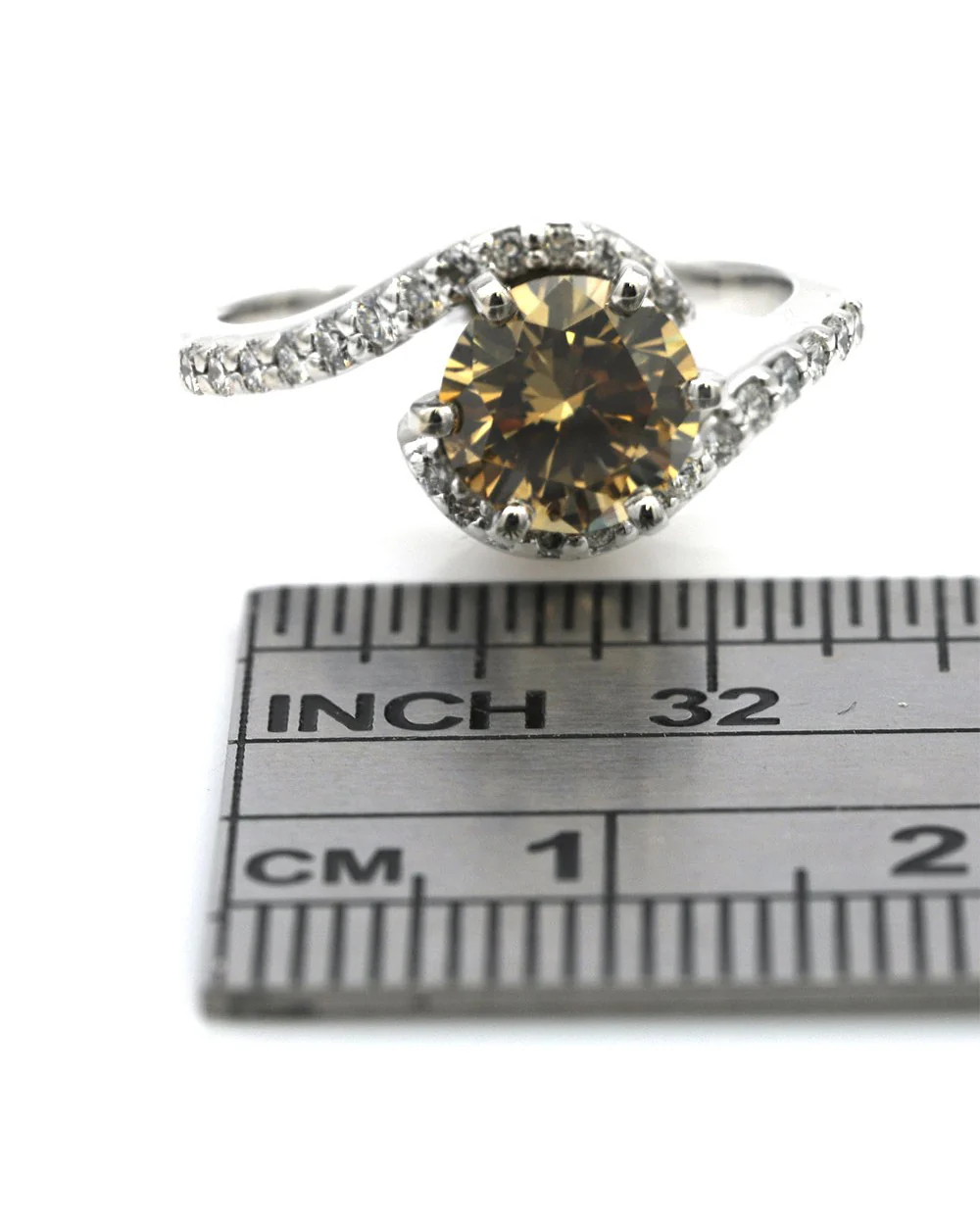 Cognac Colored Round Brilliant Cut Diamond Solitaire Ring in 14KW - Image 3
