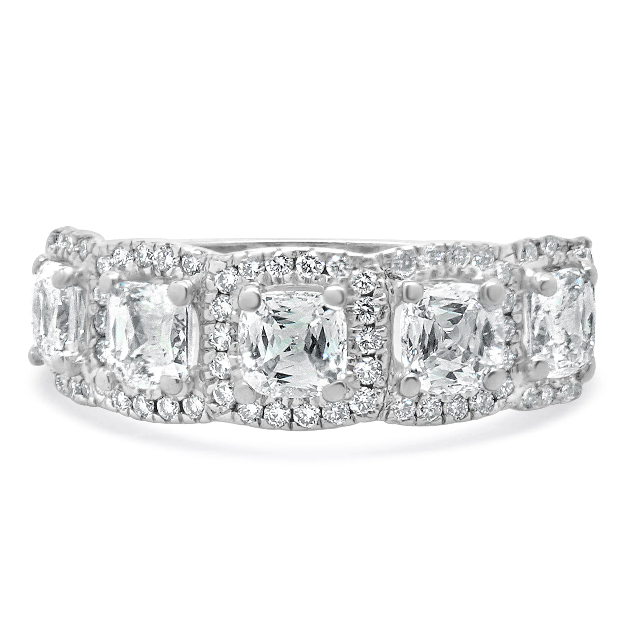 Crisscut 18 Karat White Gold Five Diamond Halo Band