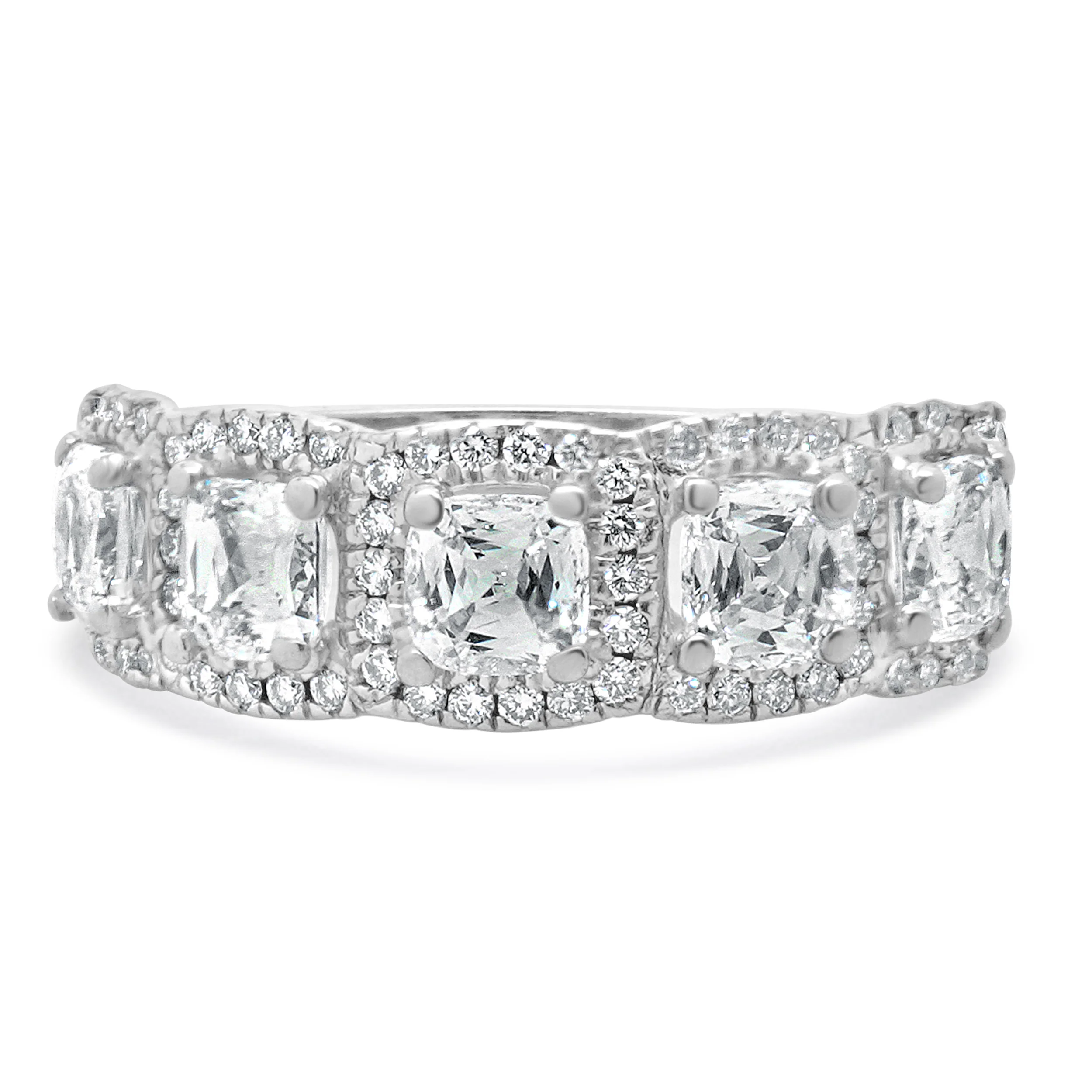 Crisscut 18 Karat White Gold Five Diamond Halo Band
