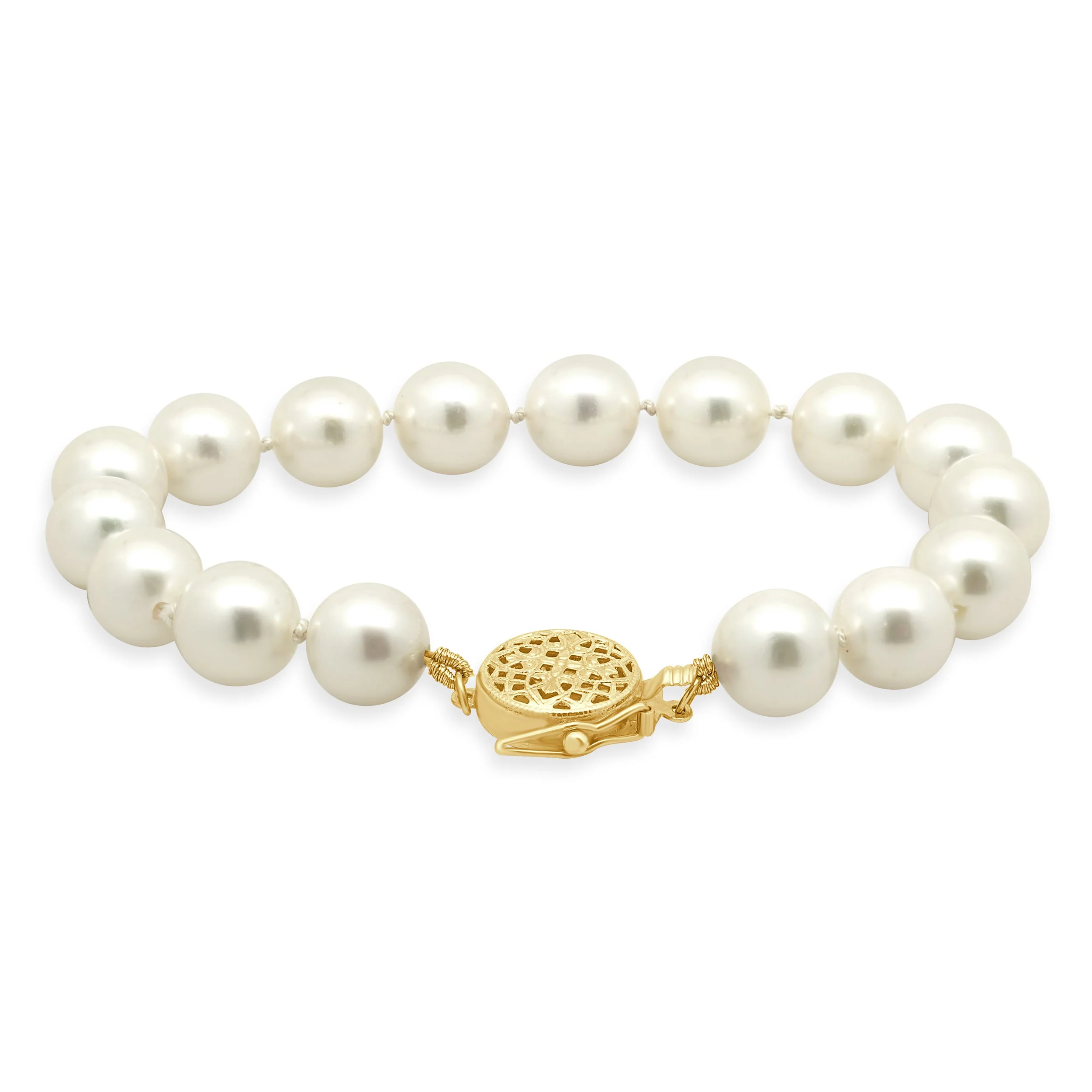 Cultured Pearl Bracelet with 14K Yellow Gold Round Filigree Clasp 7.25"