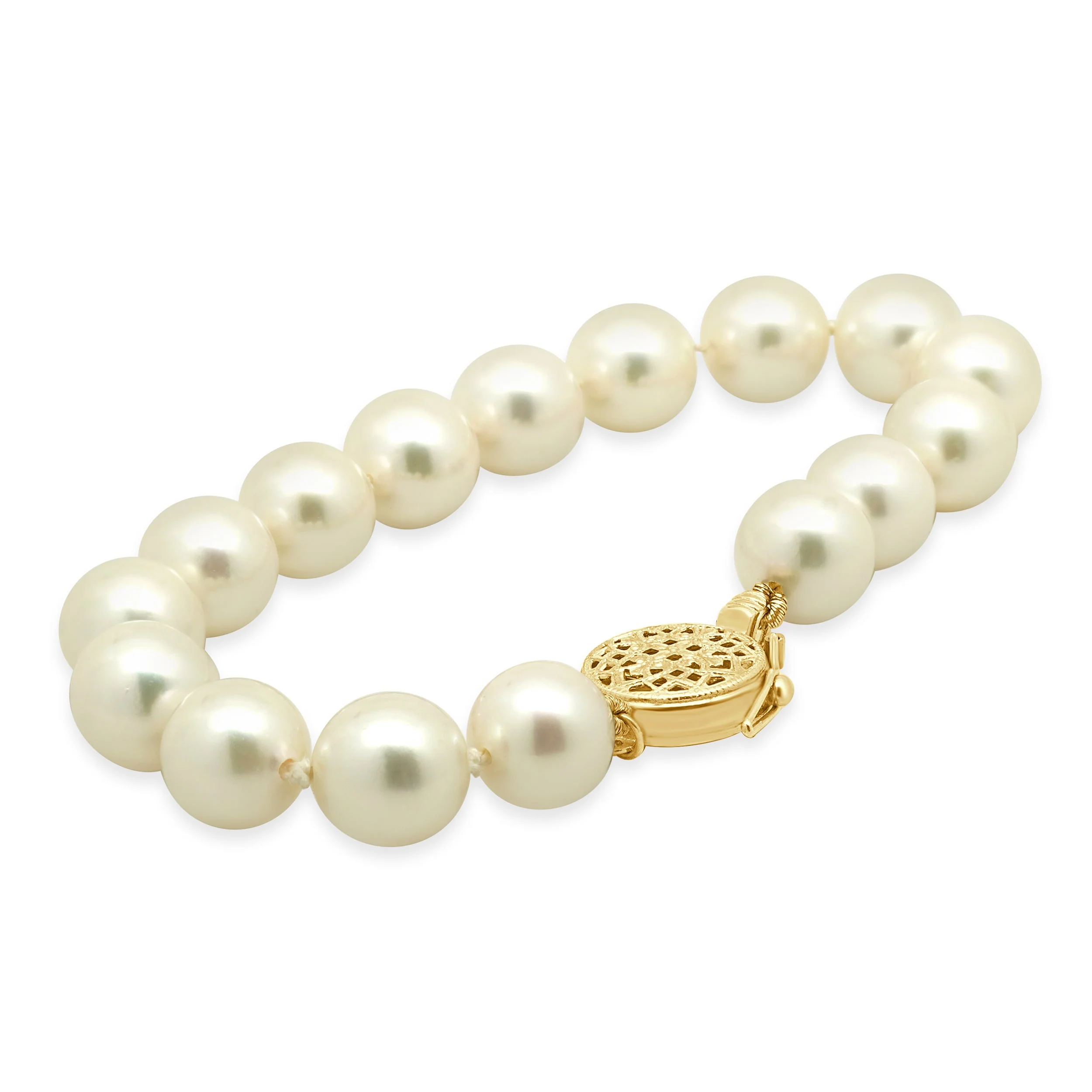 Cultured Pearl Bracelet with 14K Yellow Gold Round Filigree Clasp 7.25" - Image 2