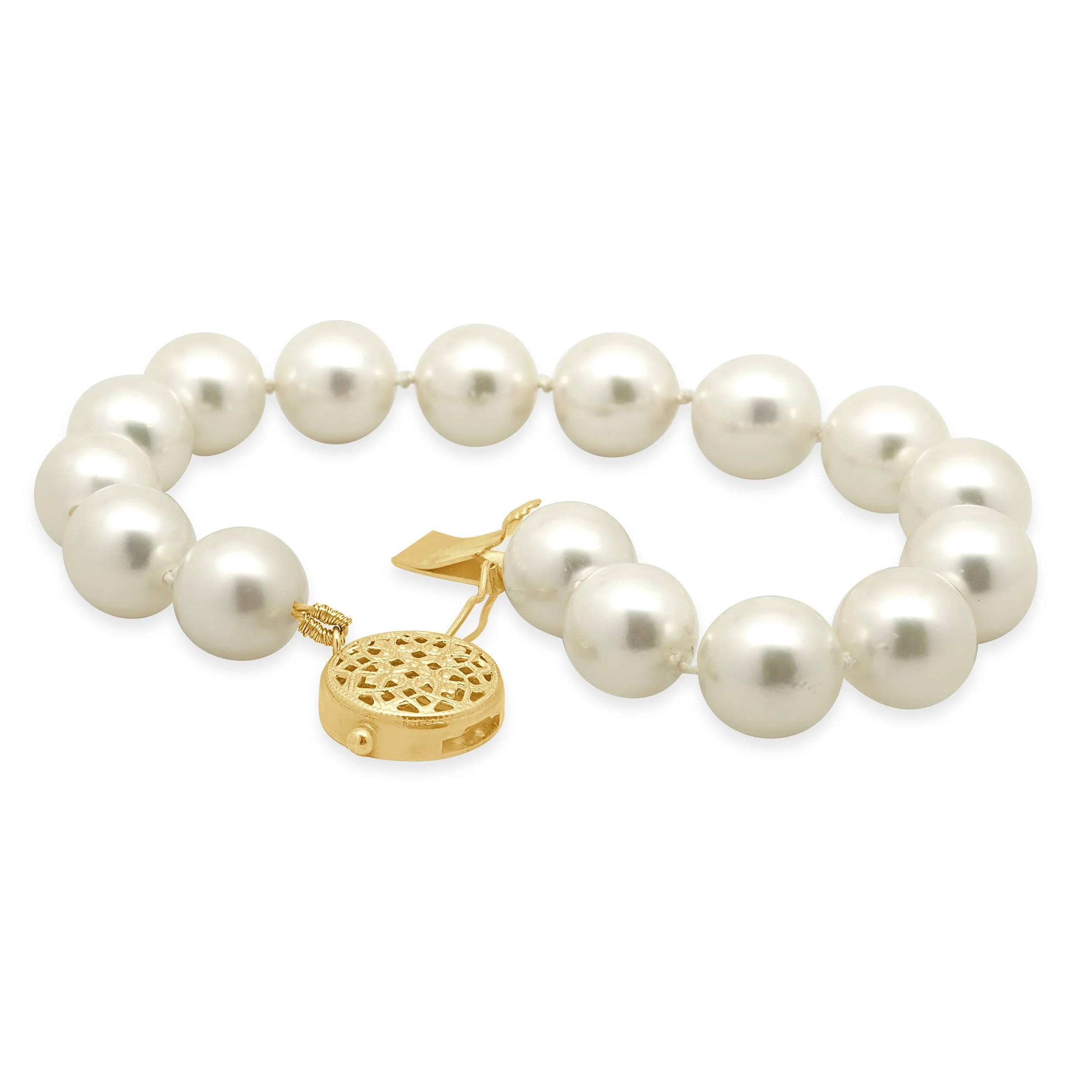 Cultured Pearl Bracelet with 14K Yellow Gold Round Filigree Clasp 7.25" - Image 4
