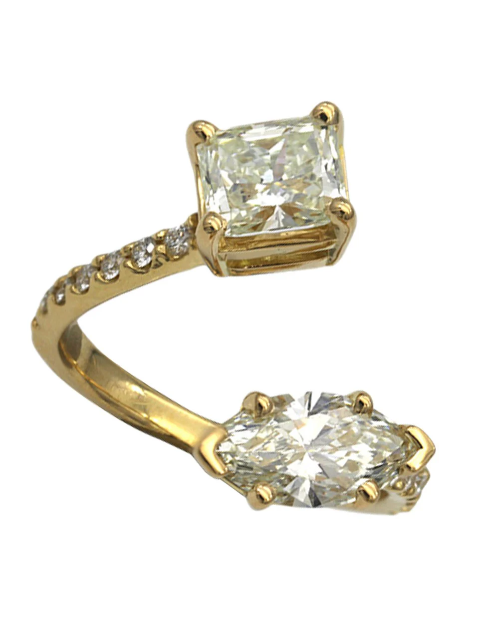 Custom Made Diamond Radiant & Marquise Bypass Ring in 18KY - Image 2