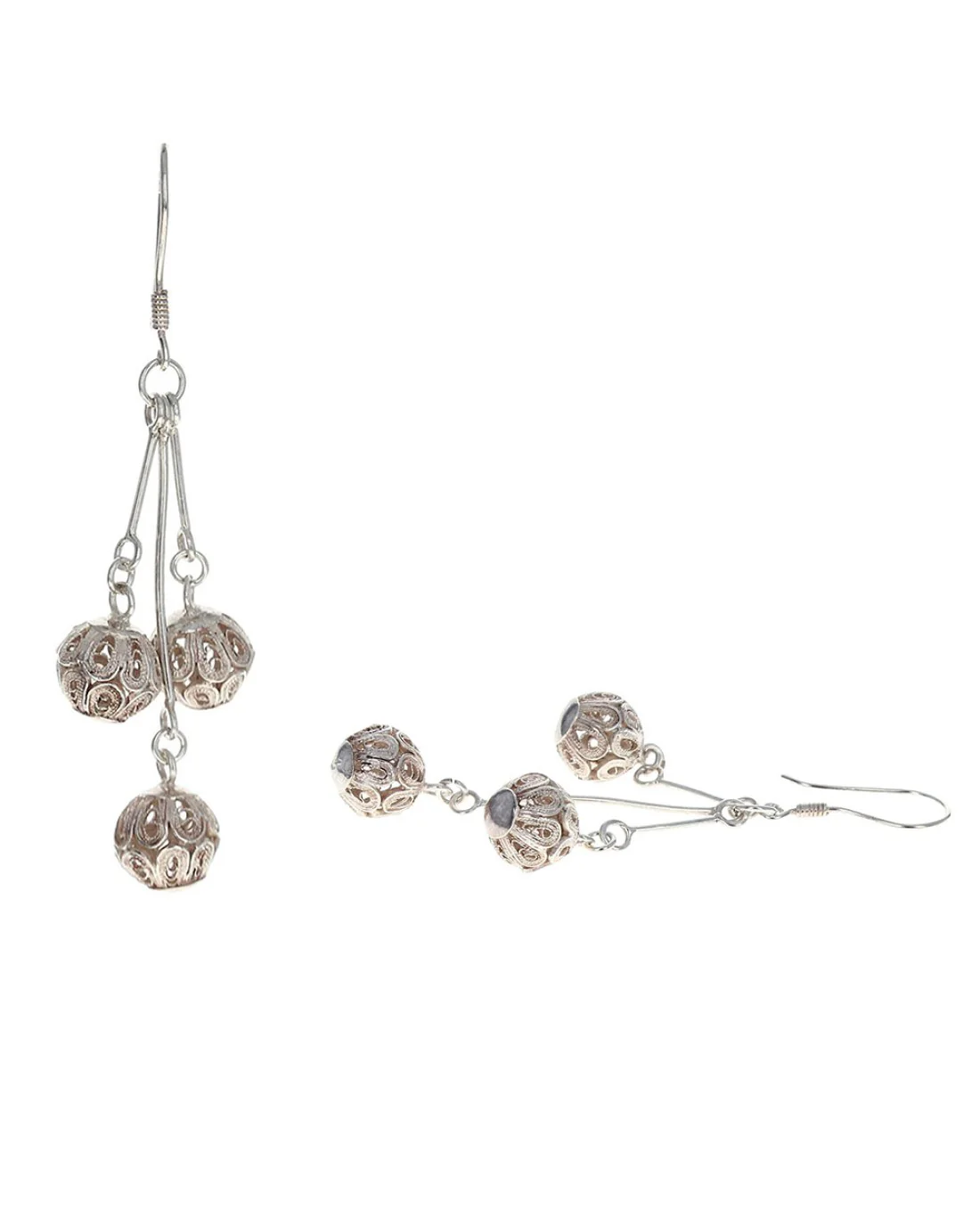 Cut Out Filigree Ball Dangle Earrings - Image 2