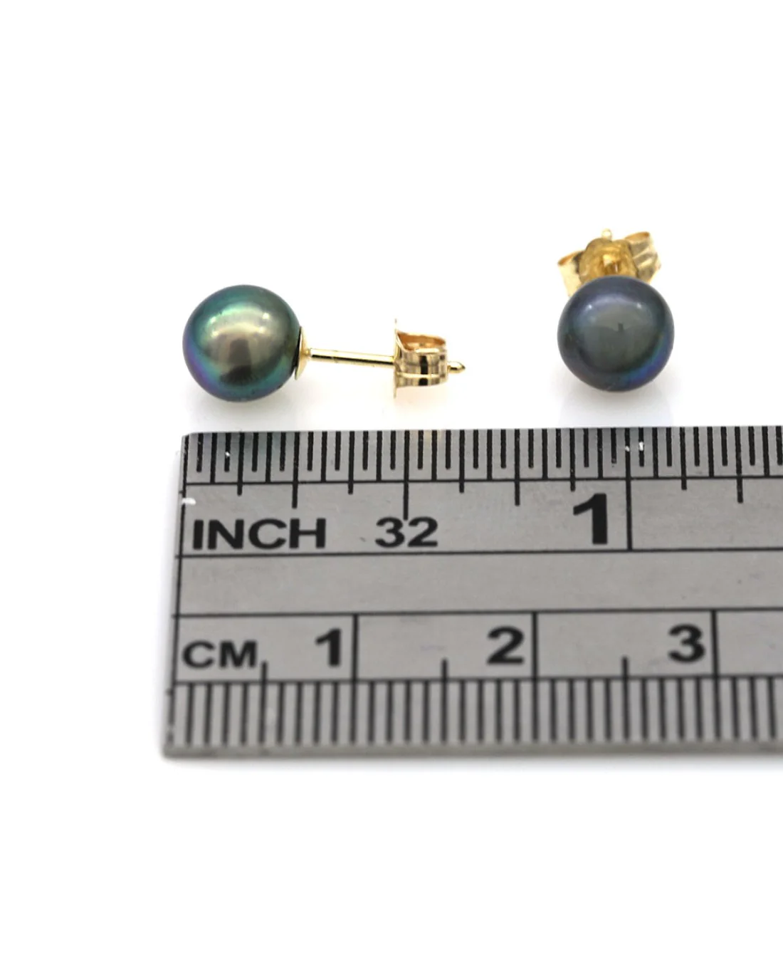 Dark Gray Pearl Stud Earrings - Image 2