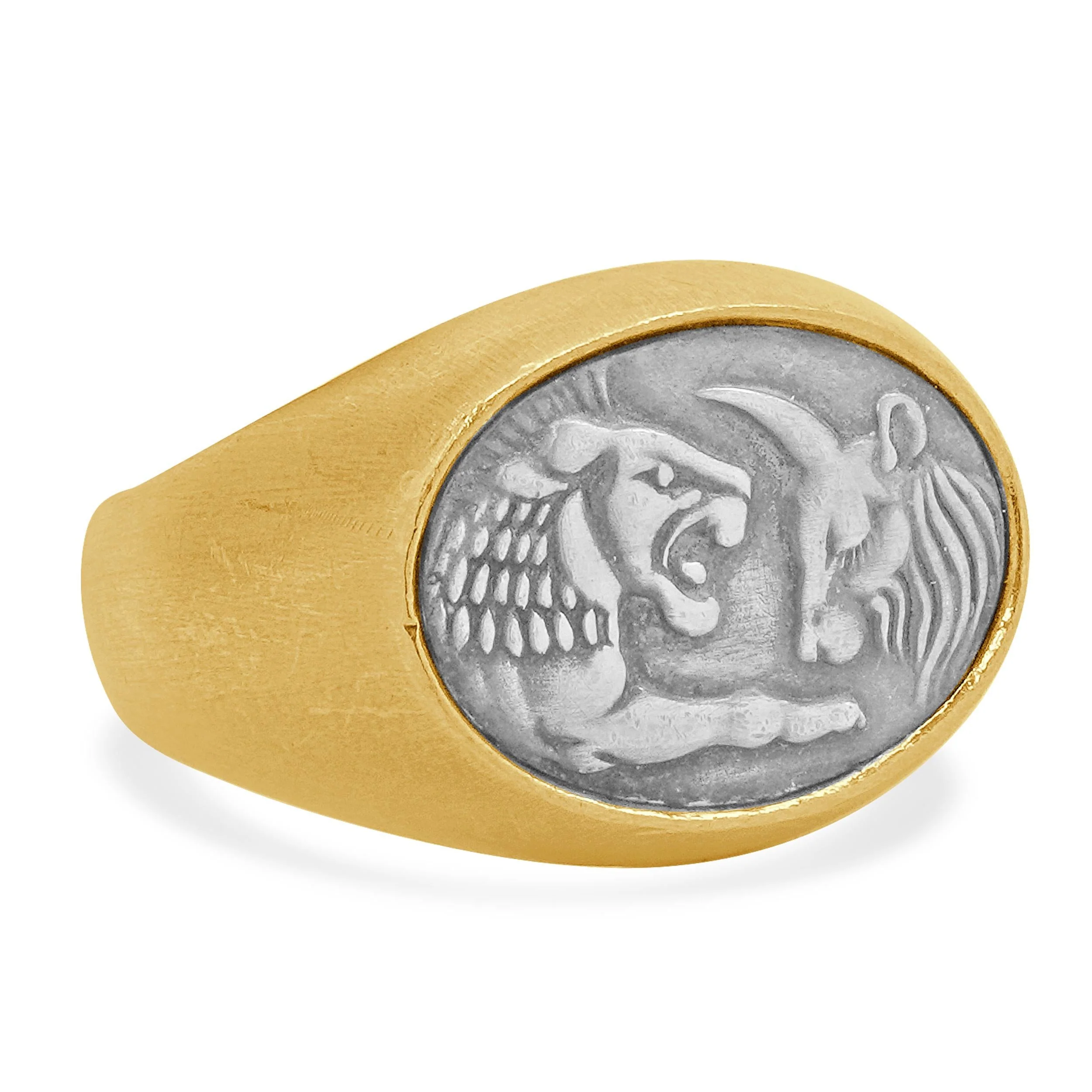 David Yurman 22 Karat Yellow Gold and Sterling Silver Petrvs Lion and Ox Ring - Image 3
