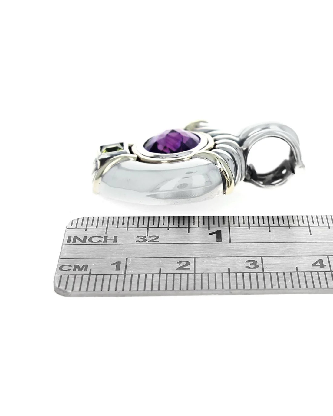 David Yurman Amethyst Cushion Square Peridot Enhancer Pendant - Image 3