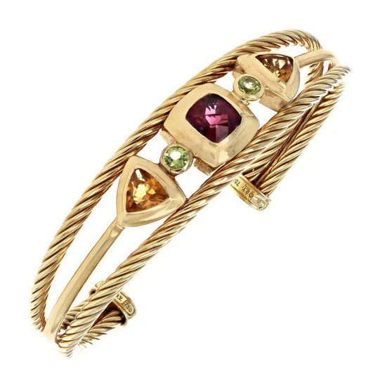 18K Yellow Gold David Yurman Confetti Garnet Citrine and Peridot Cuff Bracelet