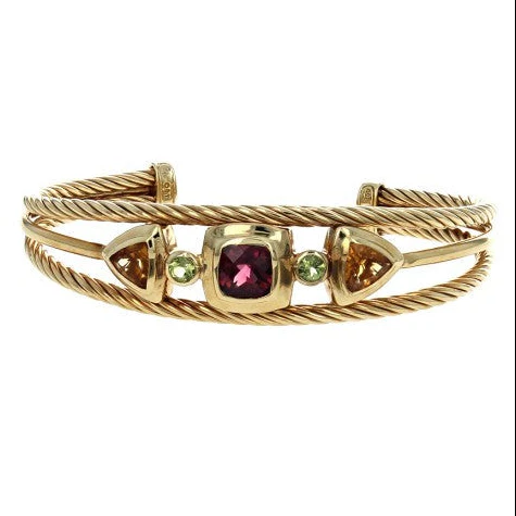 18K Yellow Gold David Yurman Confetti Garnet Citrine and Peridot Cuff Bracelet - Image 2