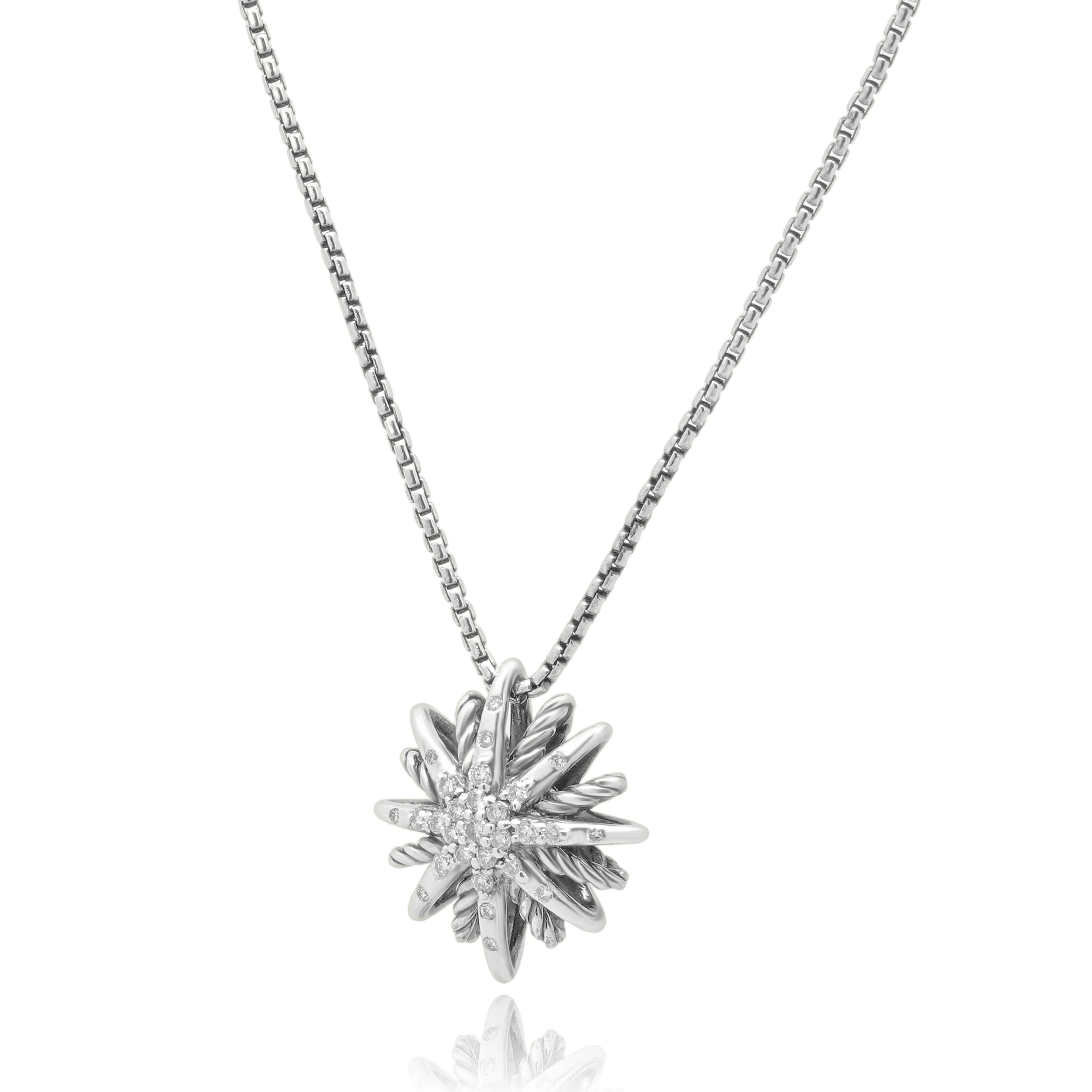 David Yurman Sterling Silver and Round Diamond Starburst Pendant Necklace 18.0" - Image 2
