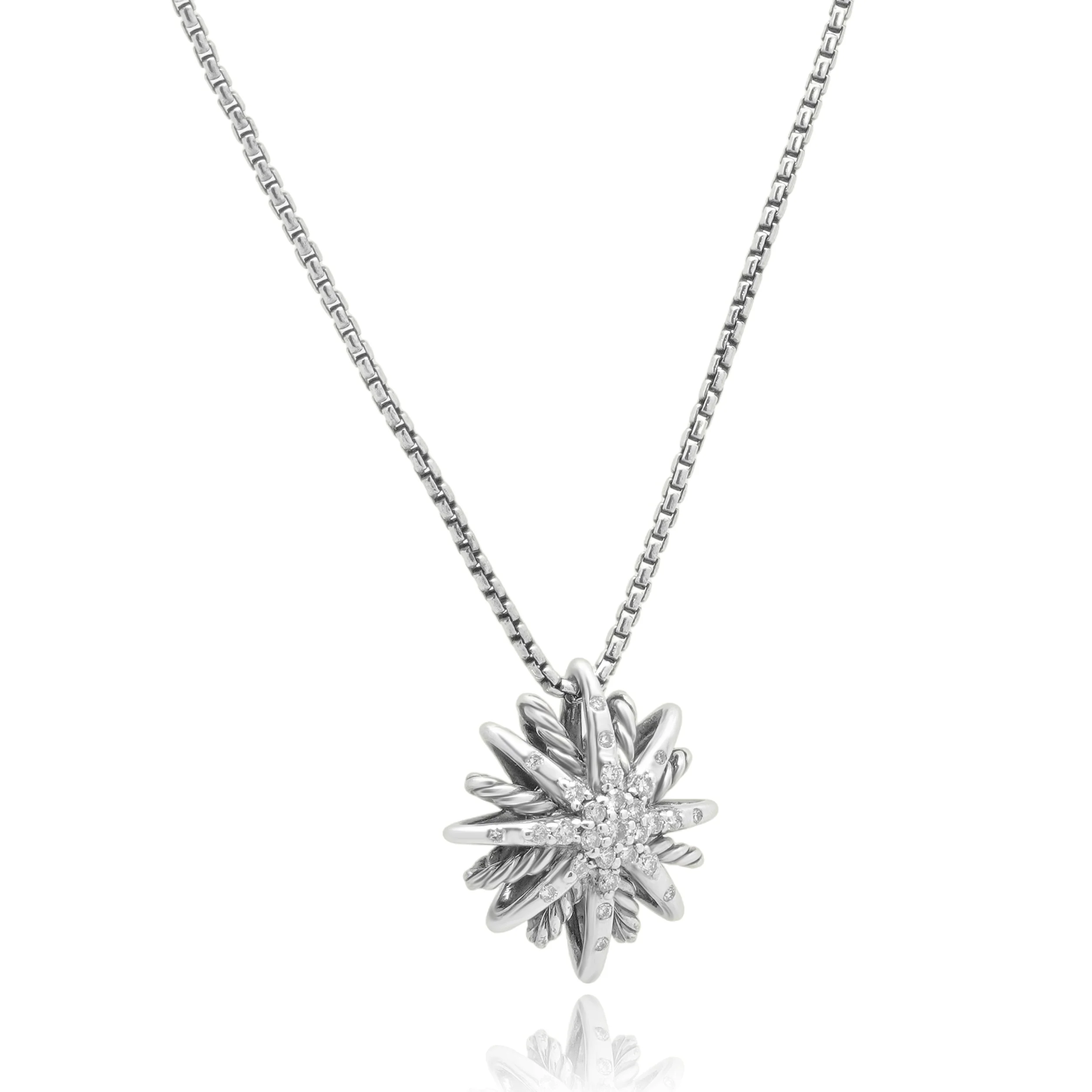 David Yurman Sterling Silver and Round Diamond Starburst Pendant Necklace 18.0" - Image 3