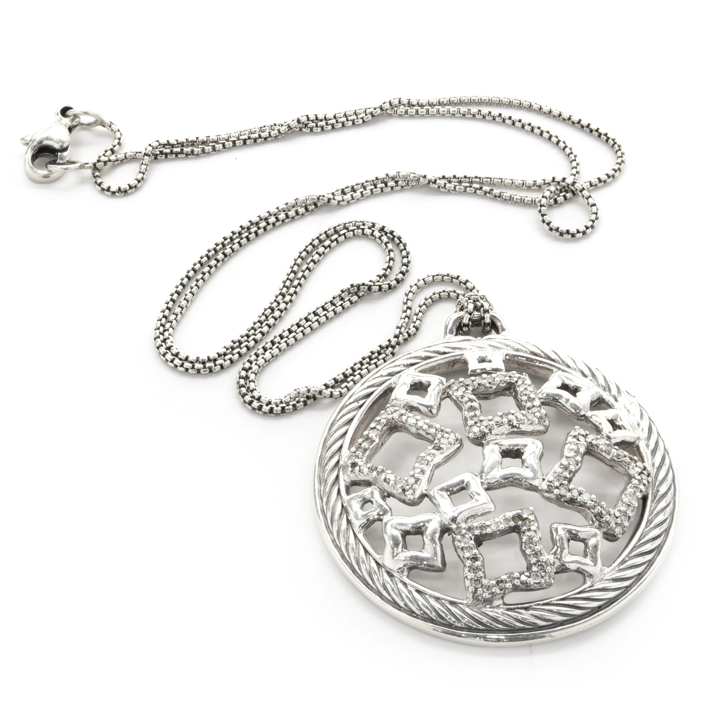 David Yurman Sterling Silver Diamond Quatrefoil Disc Necklace - Image 4