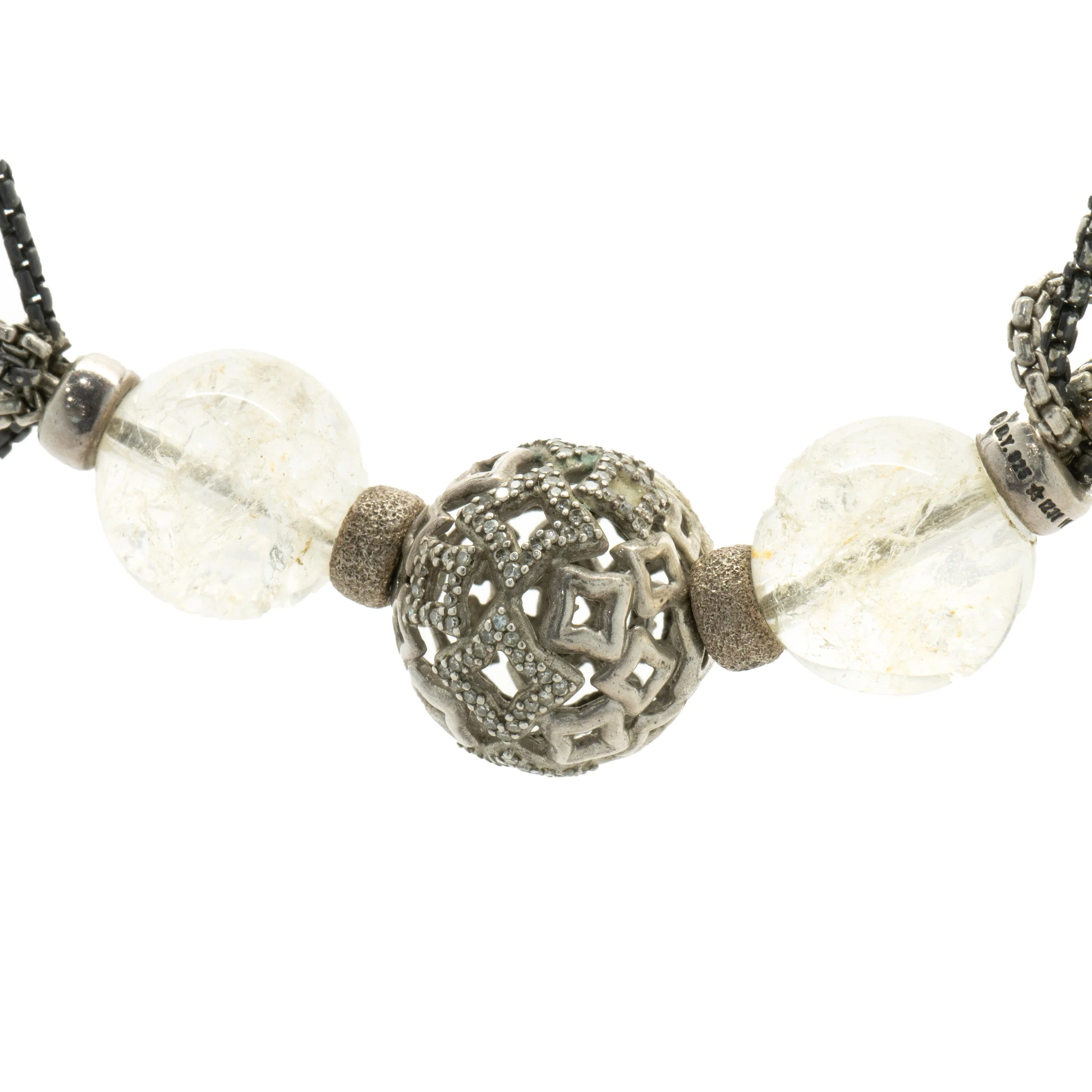 David Yurman Sterling Silver Eight Strand Diamond Quatrefoil Necklace - Image 2