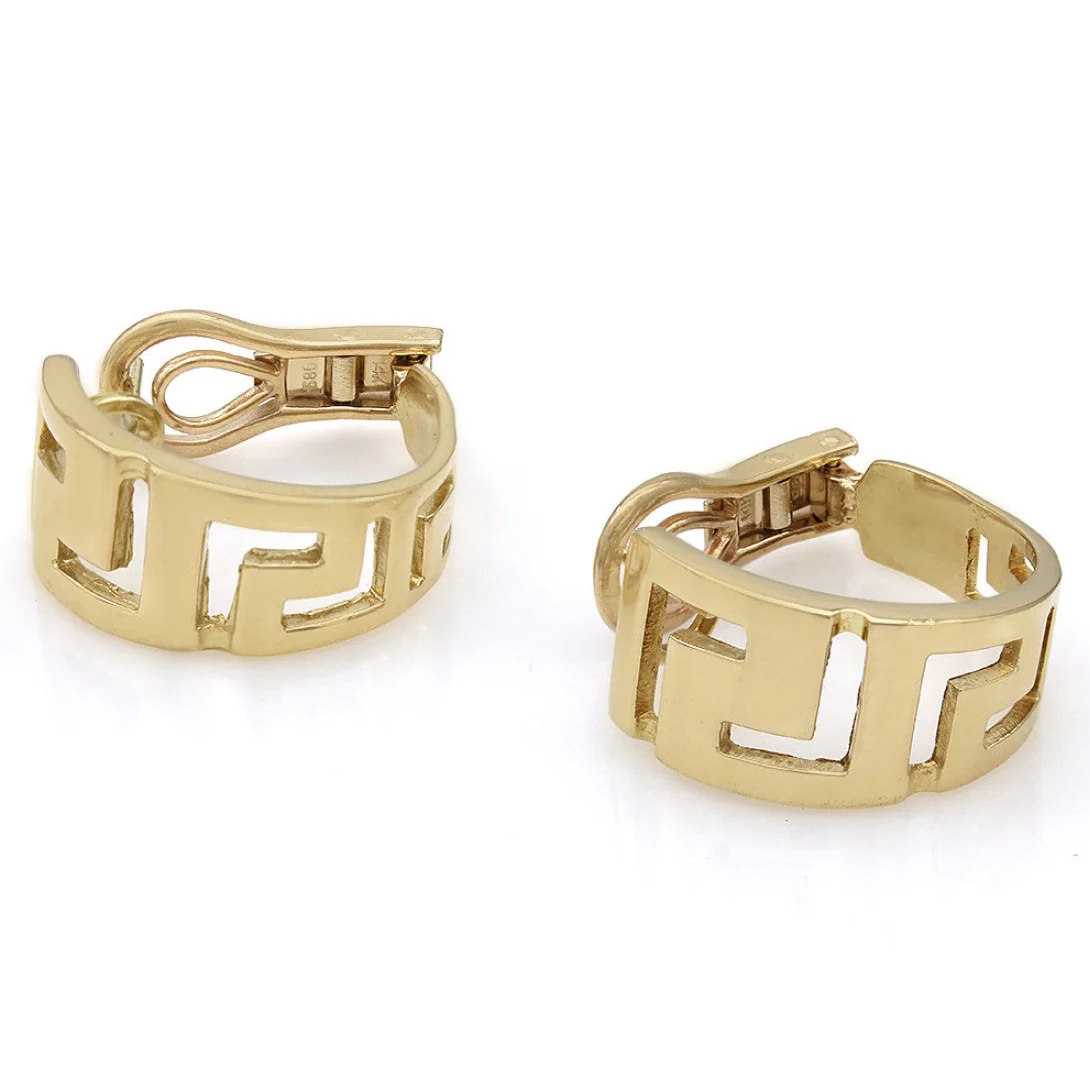 Descending Greek Key Half Hoop Earrings - Image 2