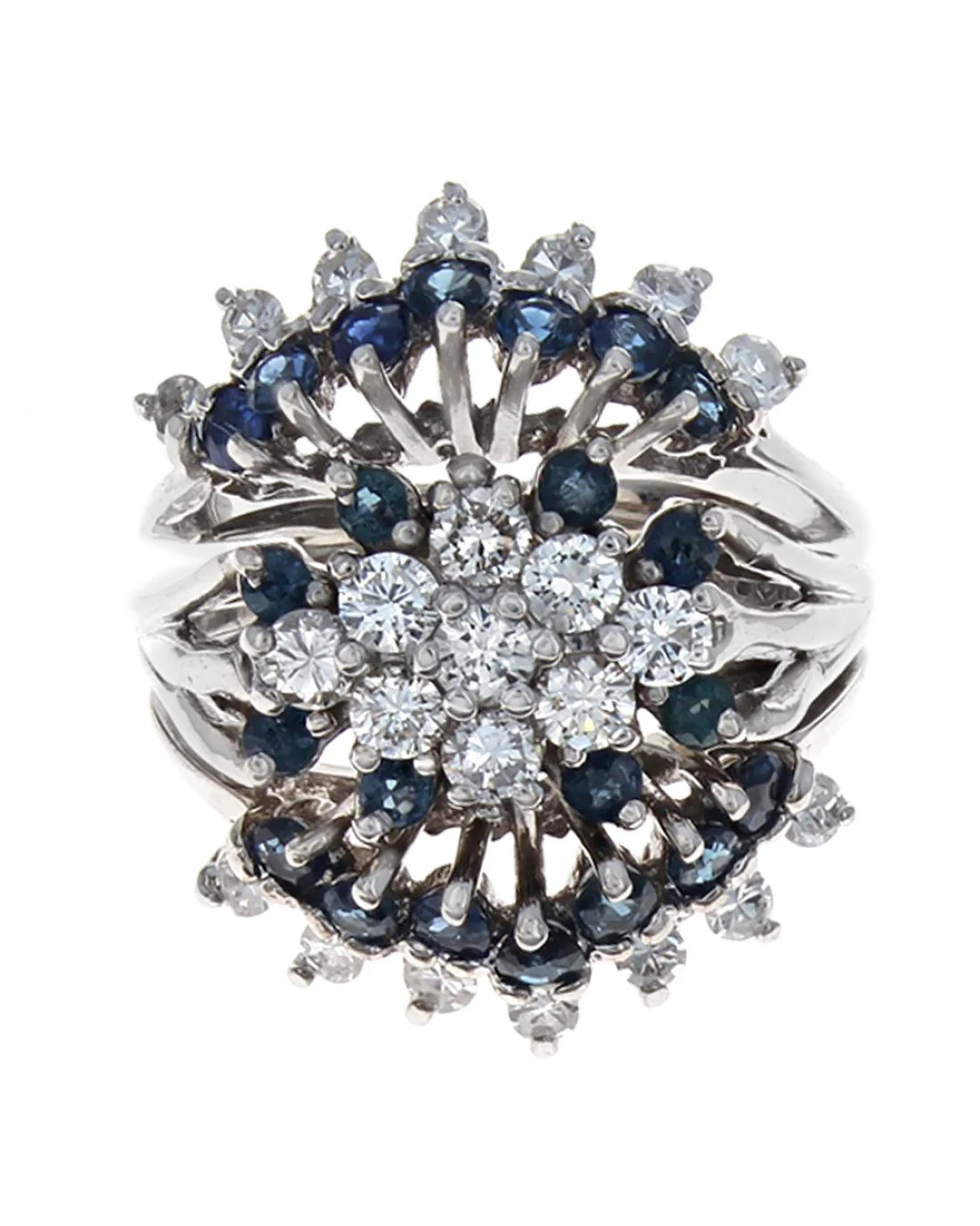 Diamond and Blue Sapphire Cluster Ring - Image 2