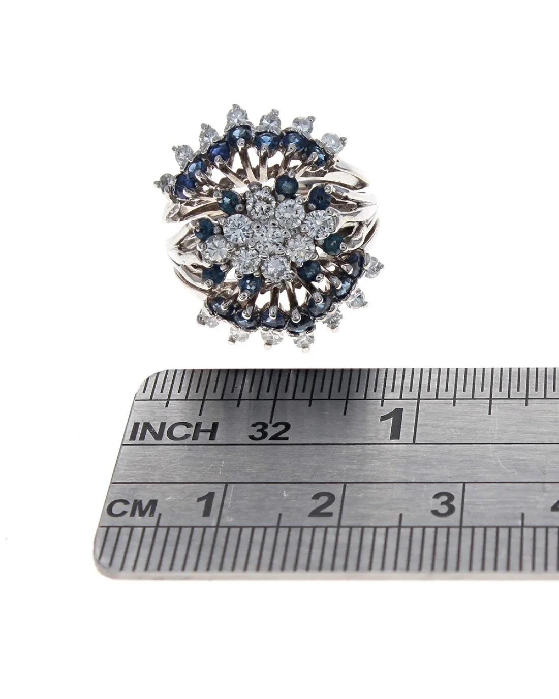 Diamond and Blue Sapphire Cluster Ring - Image 3