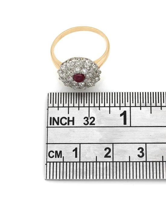 Diamond and Ruby Cluster Fashion Ring in 14k Two-Tone White and Yellow Gold - Image 3