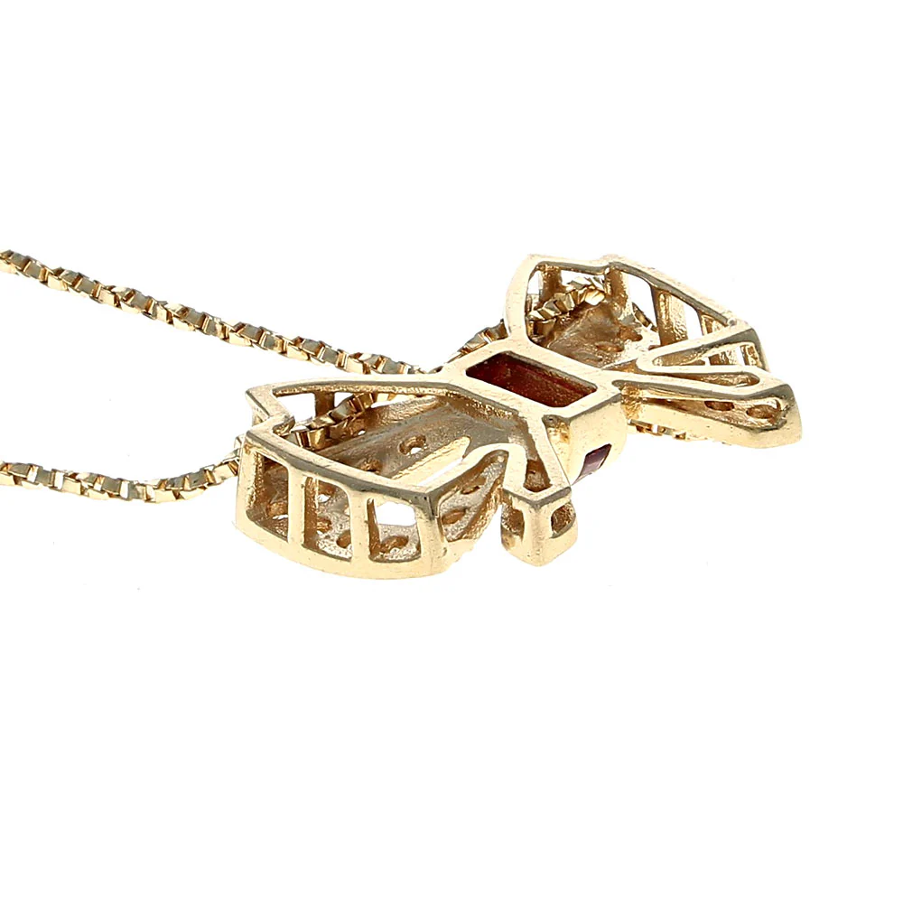Diamond and Ruby Cut Out Ribbon Bow Pendant - Image 2