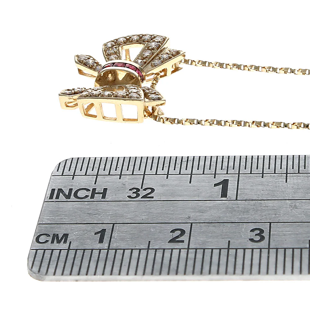 Diamond and Ruby Cut Out Ribbon Bow Pendant - Image 3