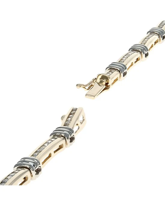 Diamond Bar and Fluted Station Inline Bracelet - Image 2