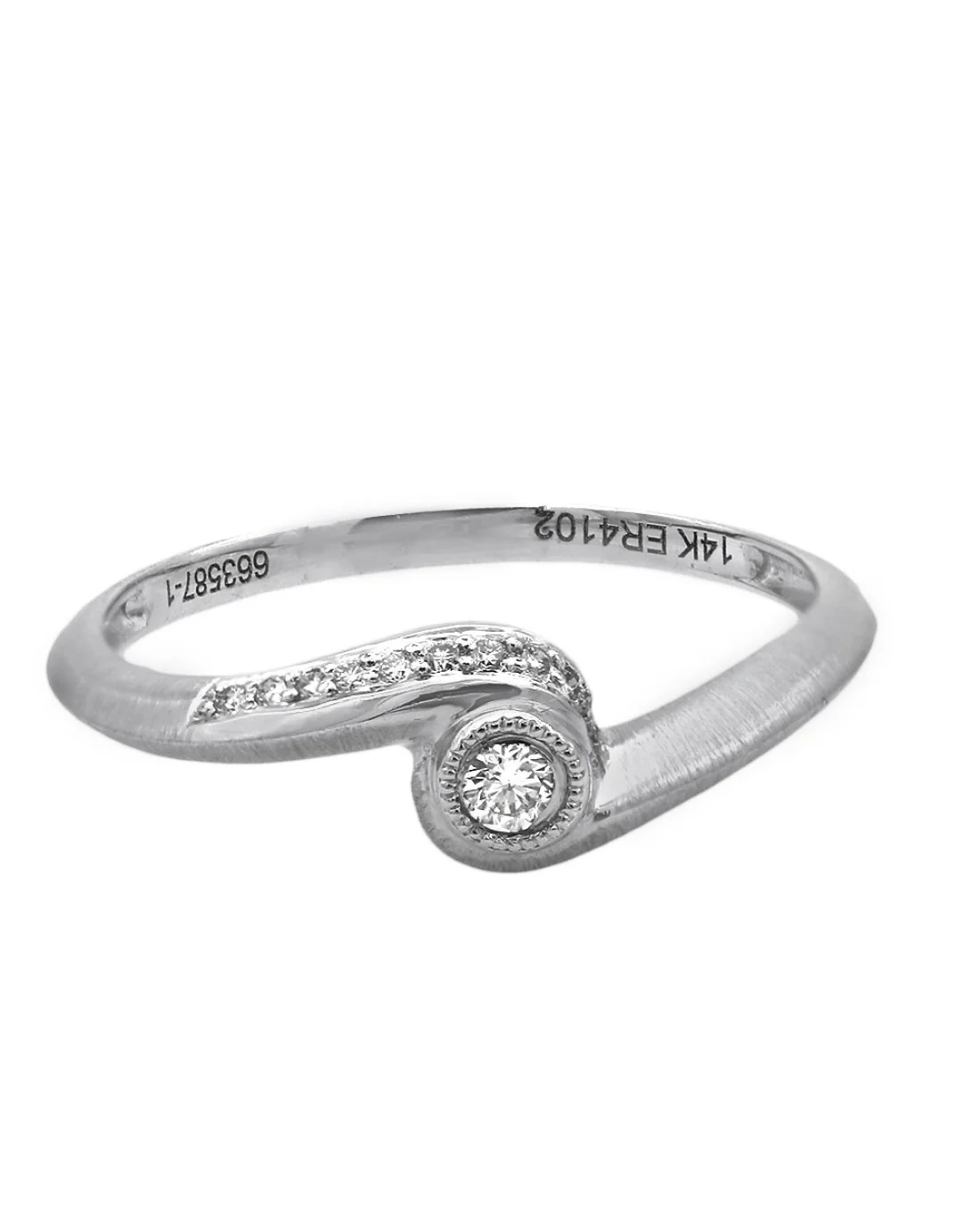 Diamond Bypass Ring in 14K Brushed White Gold - Image 2